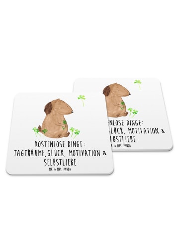 Mr. & Mrs. Panda Untersetzer für Gläser Hund Kleeblatt mit Spruch in Weiß