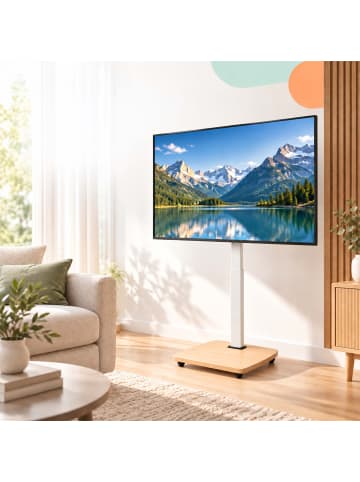 relaxdays TV Bodenständer "43-75 Zoll" in Natur/Weiß - (B)60 x (H)134,5 x (T)38 cm