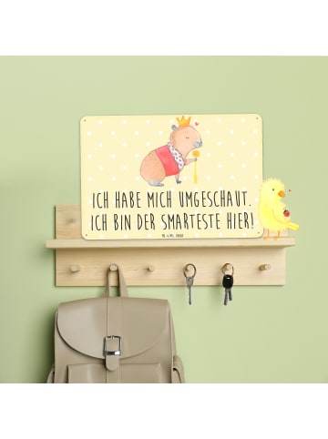 Mr. & Mrs. Panda Blechschild Capybara König mit Spruch in Gelb Pastell