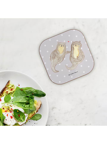 Mr. & Mrs. Panda Untersetzer für Gläser Otter Hände halten ohne ... in Grau Pastell