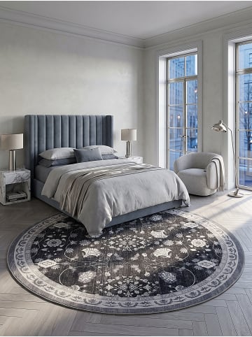 KADIMA DESIGN Teppich Kurzflor VERNANTE waschbar Orient Diele in Schwarz-Creme-Grau