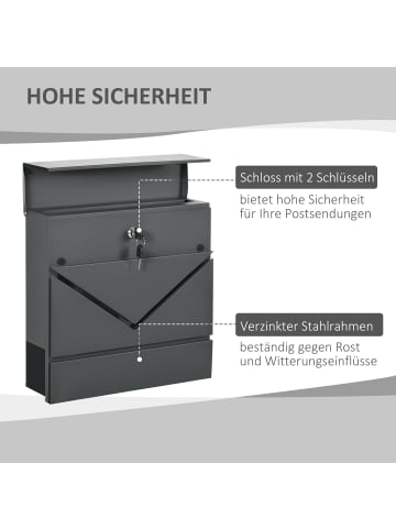 HOMCOM Briefkasten in Dunkelgrau 37L x 10,5B x 37H cm