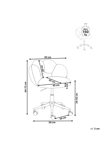 Beliani Bürostuhl WHIZZY in Weiß/Silber - (W) 59 x (H) 64 x (L) 50 cm