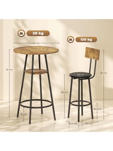 HOMCOM Bartisch Set-60L x 60B x 91H cm-Rustikal-Braun