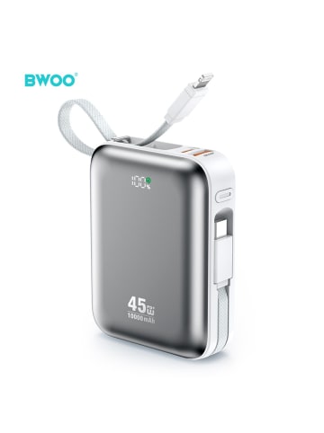 Wisam BWOO Powerbank P77 45W, 10000 mAh mit USB-C- und Lightning-Kabel, grau
