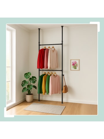 relaxdays Garderobensystem in Schwarz - (B)75-120 x (H)165-300 x (T)11 cm