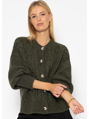 SASSYCLASSY Strickjacke mit Zopfmuster in Khaki