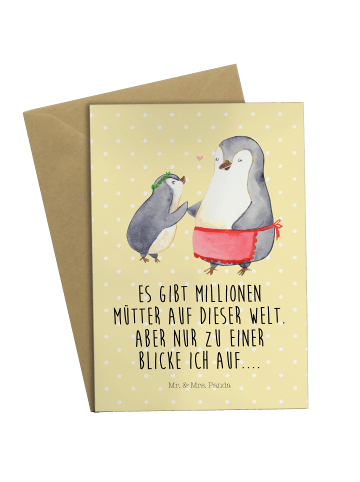 Mr. & Mrs. Panda babykarte Pinguin mit Kind mit Spruch in Gelb Pastell