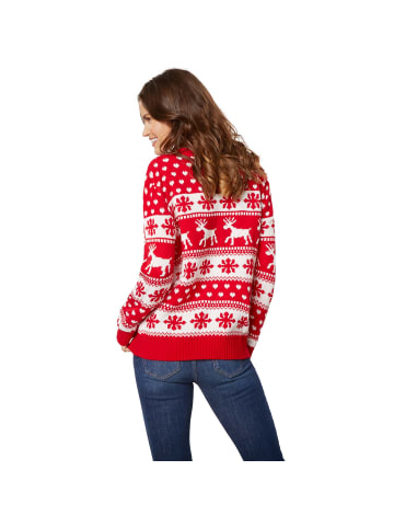 tectake Winterlicher Strickpullover in roter und weißer Farbe, rot