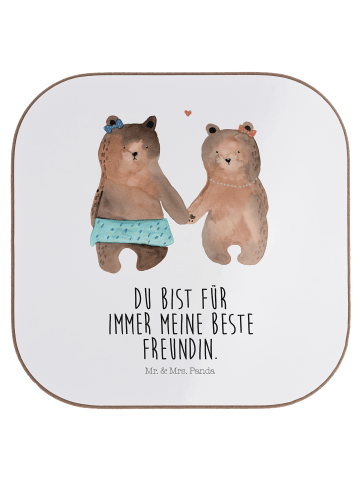 Mr. & Mrs. Panda Holzuntersetzer Bär Freundin mit Spruch in Weiß