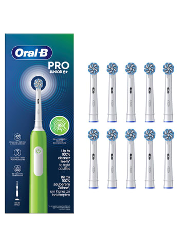 Oral-B Elektr. Zahnbürste "Pro Junior" in Grün + 10 Aufsteckbürsten "SensitiveClean"