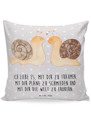 Mr. & Mrs. Panda Kissen 40x40 Schnecken Liebe mit Spruch in Grau Pastell