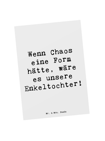 Mr. & Mrs. Panda Postkarte Enkeltochter Chaos mit Spruch in Weiß