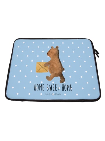 Mr. & Mrs. Panda Laptop Tasche Bär Zuhause mit Spruch in Blau Pastell