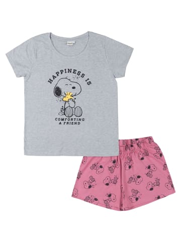 Snoopy Peanuts Snoopy Schlafanzug Pyjama Kurzarm Shirt mit Shorts in grau/rosa