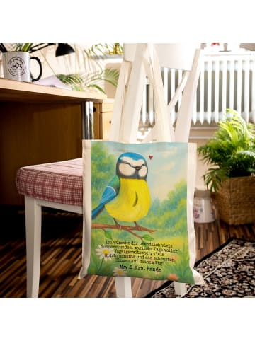 Mr. & Mrs. Panda Tragetasche Vogel Blaumeise Design mit Spruch in Weiß