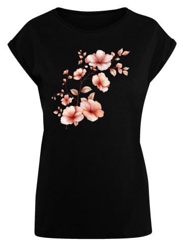 F4NT4STIC Extended Shoulder T-Shirt Rosa Blumenzweig 3D in schwarz