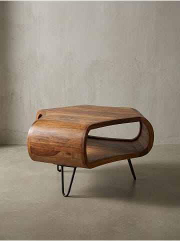 KADIMA DESIGN Couchtisch | Sheesham, 55x55x38cm, Ablage, Metallgestell