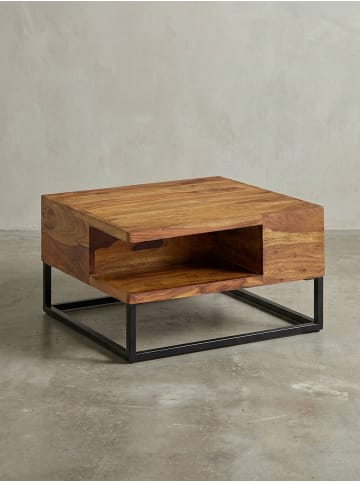 KADIMA DESIGN Sofatisch, Sheeshamholz, Staufach, 60x60x34,5 cm, Industrial-Design