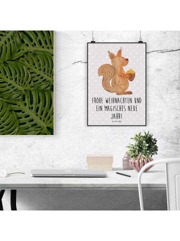 Mr. & Mrs. Panda Poster Eichhörnchen Weihnachten mit Spruch in Grau Pastell