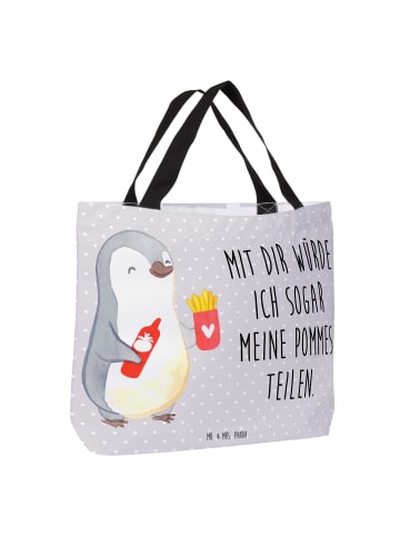 Mr. & Mrs. Panda Tote Bag Pinguin Pommes mit Spruch in Grau Pastell