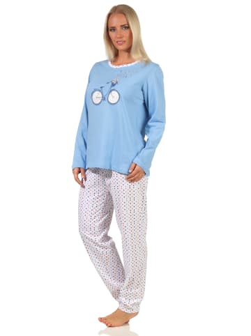 NORMANN Schlafanzug langarm Pyjama frühlgshafte Punkten - 64575 in blau