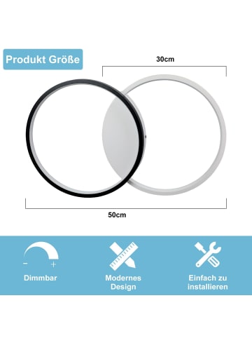 ZMH Deckenleuchte LED in schwarz und weiß 2-flammige rund Modern dimmbar L 50cm