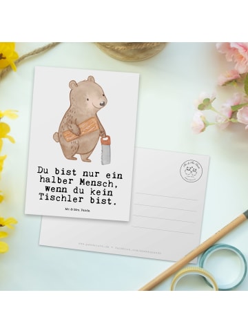 Mr. & Mrs. Panda Postkarte Tischler Herz mit Spruch in Weiß