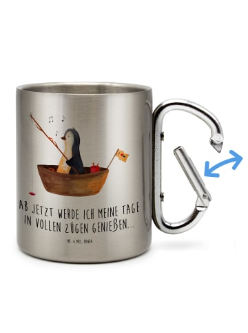 Mr. & Mrs. Panda Kaffeebecher Pinguin Angelboot mit Spruch in Silber