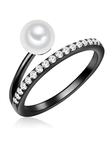 Valero Pearls Ring Sterling Silber schwarz Süßwasser Zuchtperle weiß Zirkonia weiß in schwarz