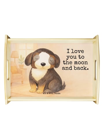 Mr. & Mrs. Panda Sofa Tablett Hund Entspannen Design mit Spruch in Weiß