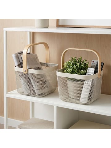 relaxdays 2 x Drahtkorb in Creme/ Natur - (B)26 x (H)17,5 x (T)24 cm