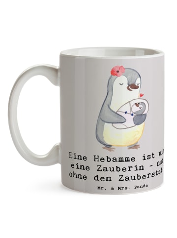 Mr. & Mrs. Panda Kaffeetasse Hebamme Magie mit Spruch in Grau Pastell