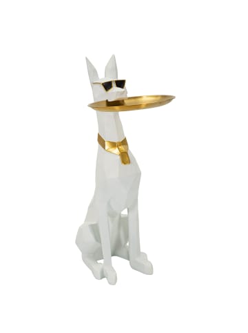 Mauro Ferretti Hund mit leeren Taschen aus weißem und goldenem Kunstharz, 27 x 51 x 74 cm