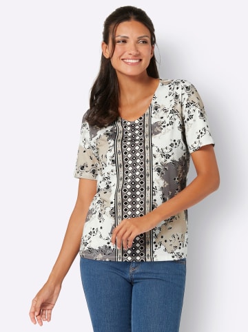 Sieh an! Kurzarm-Shirt in ecru-grau-bedruckt
