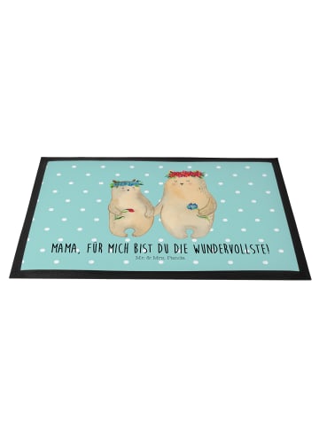 Mr. & Mrs. Panda Gummimatte Bären mit Blumenkranz mit Spruch in Türkis Pastell