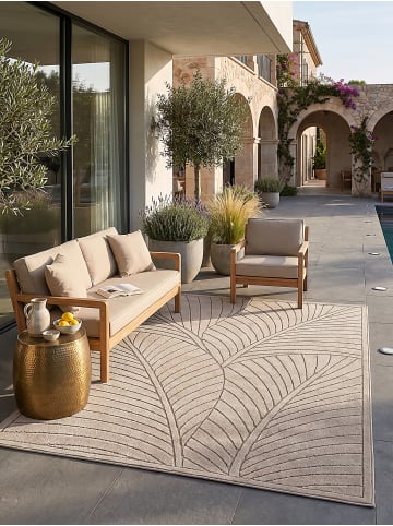 KADIMA DESIGN Outdoor-Teppich ENGADIN Blattmotiv Kurzflor Wohnzimmer Balkon in Beige