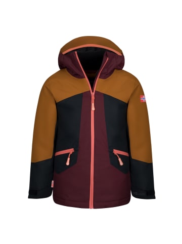 Trollkids Ski-Jacke "Rauland" in Karamell-Braun/Burgunderrot/Schwarz/Lachsrosa