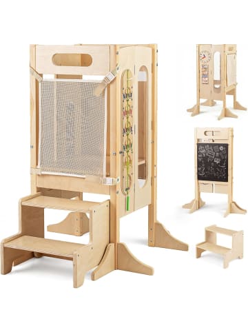 COSTWAY 4 in 1 Lernturm klappbar ab 3 Jahren in Hellbraun