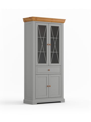 Feldmann-Wohnen Standvitrine Marone Elite Grau / Kiefer Natur 95 / 41 / 200cm