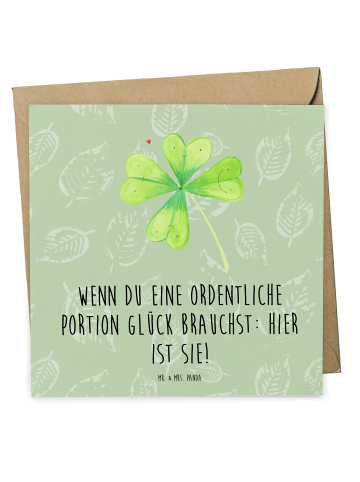 Mr. & Mrs. Panda Deluxe Karte Blume Kleeblatt mit Spruch in Blattgrün