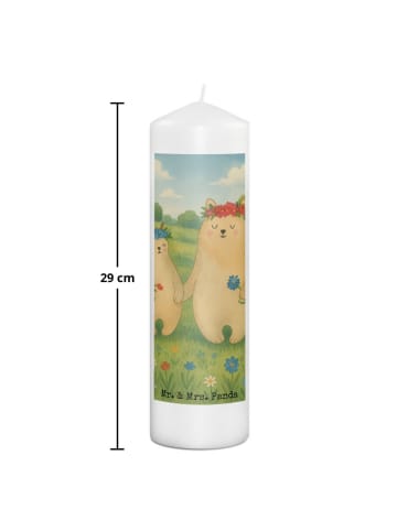 Mr. & Mrs. Panda Stumpenkerze Bären mit Blumenkranz Design ohne ... in Weiß