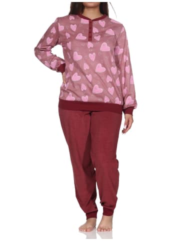 NORMANN langarm Frottee Schlafanzug Bündchen Herz - 81698 in beere