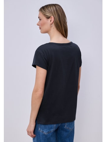 Street One 'Kurzarm Shirt mit floralem Artwork' Marineblau