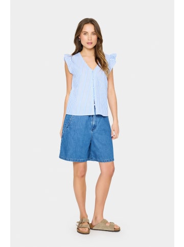 SAINT TROPEZ Kurzarm-Bluse SamaraSZ Gerade Passform in Palace Blue Ice Stripe