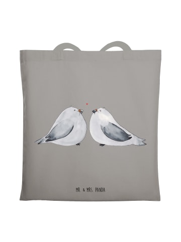 Mr. & Mrs. Panda Jutetasche Turteltauben Liebe ohne Spruch in Light Grey
