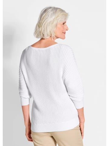 GOLDNER Kurzgröße:  Pullover Baumwollmix mit Fledermausärmeln in weiß