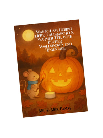 Mr. & Mrs. Panda Postkarte Kürbis Maus Design mit Spruch in Weiß