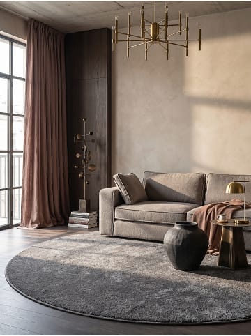 KADIMA DESIGN BORMIDA Rundteppich Anthrazit 120x120 Uni Polypropylen Wohnraum in Anthrazit