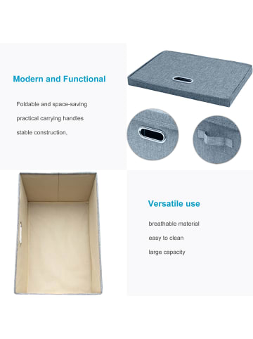 Intirilife Aufbewahrungsbox mit Deckel faltbar Baumwollleinen 44.5x30.5x30.5 cm in Grau